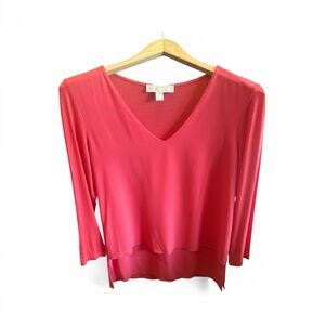 Michael Kors Coral-Pink Elegant V-Neck Long Sleeve Top Spring Casual Women’s XS